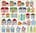 Set of vector houses and buildings in European style on a light background.